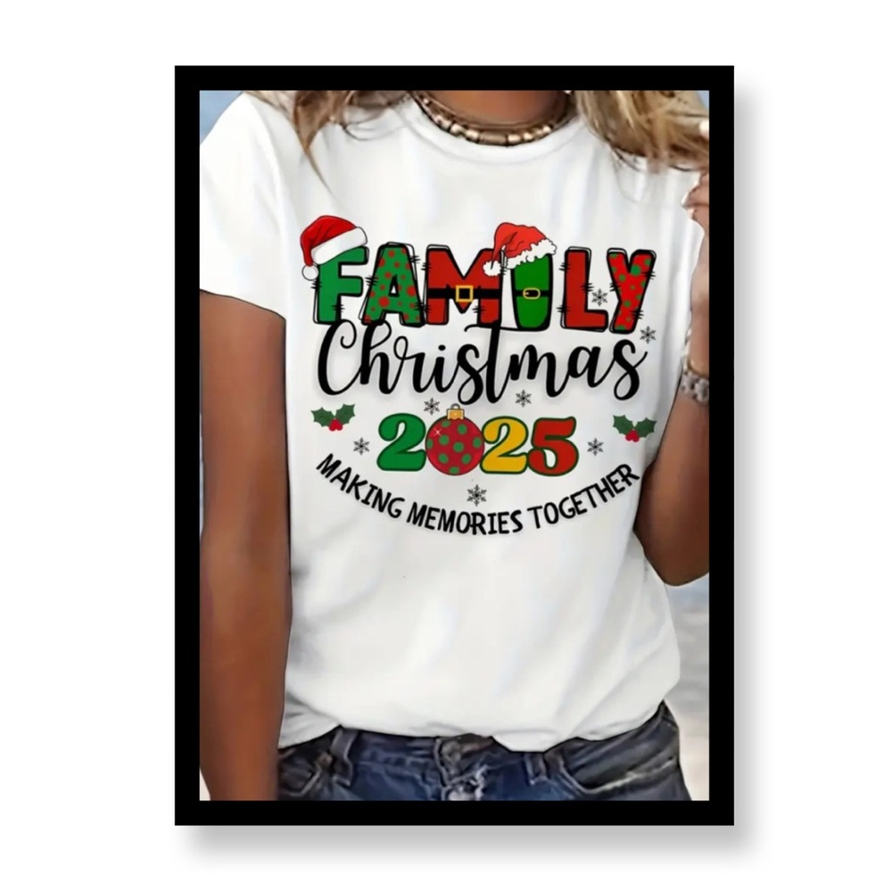 Women’s Plus Size White Family Christmas 2025 T-Shirt